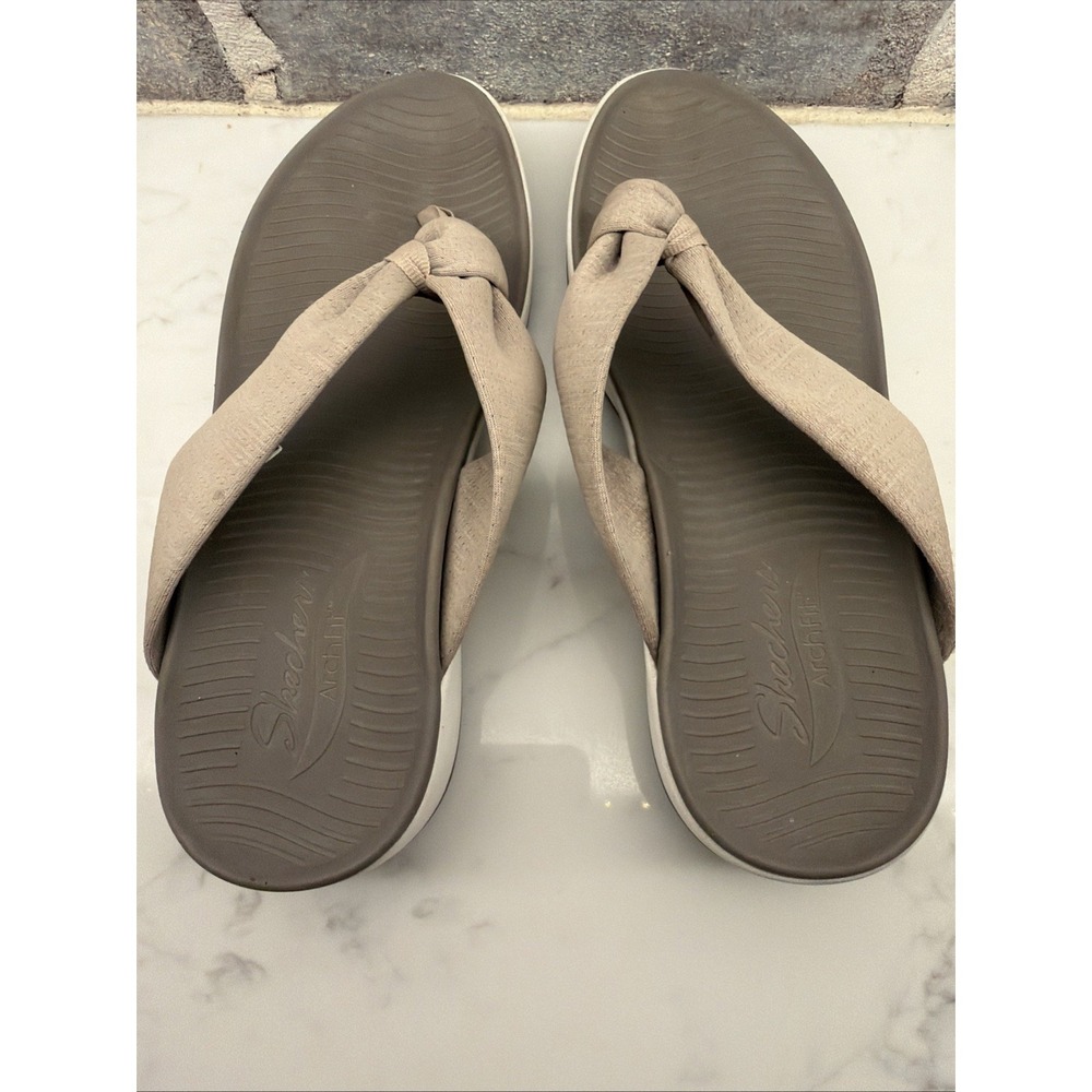 Skechers Arch Fit Sunshine My Life Thong Sandals Dark Taupe Women's Size 8 - Picture 7 of 9
